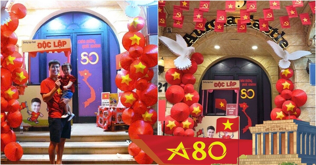 Ngôi nhà phủ kín cờ đỏ trên phố hot nhất Hà Nội dịp A80, hóa ra là của vợ chồng cầu thủ nổi tiếng Việt Nam