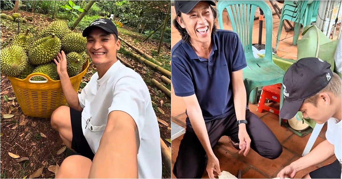 Vườn sầu riêng, măng cụt rộng thênh thang của Hoài Linh: Mạc Văn Khoa về "ăn ngập mồm", đoạn khui trái ai cũng cười lăn